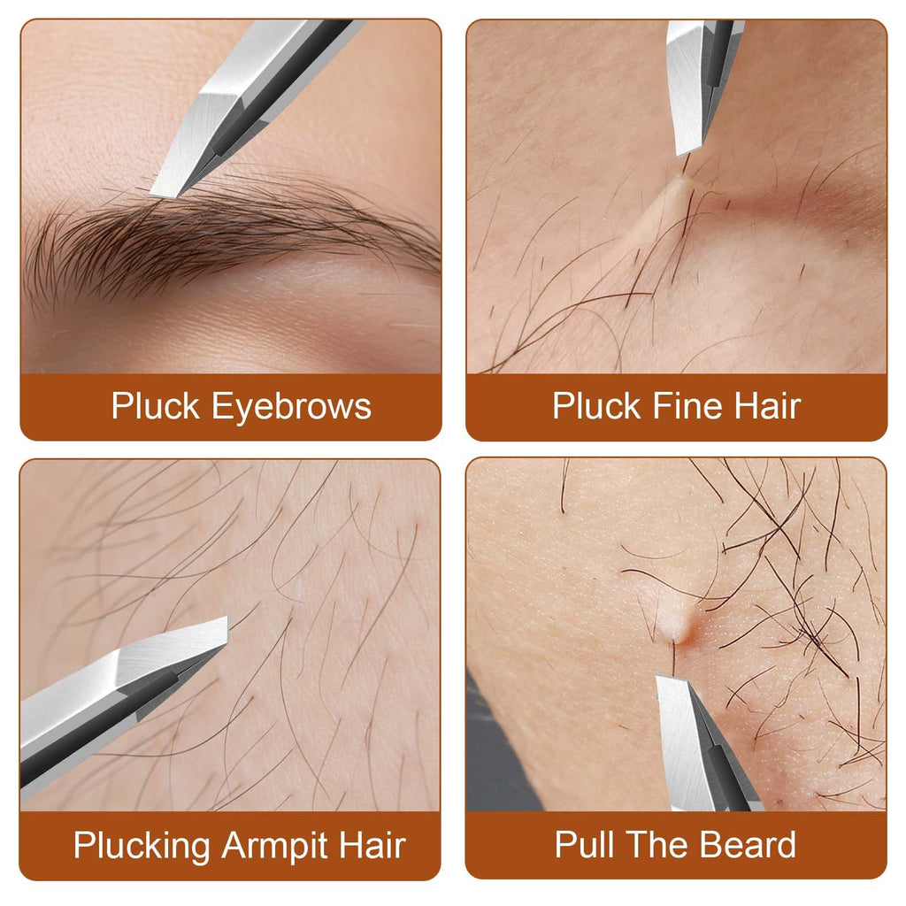QFGasre 2Pcs Tweezers for Eyebrows Women Facial Hair eyebrow Tweezers Stainless Steel Precision Eyebrow Plucking for Facial Chin Brow Silver Women and Men