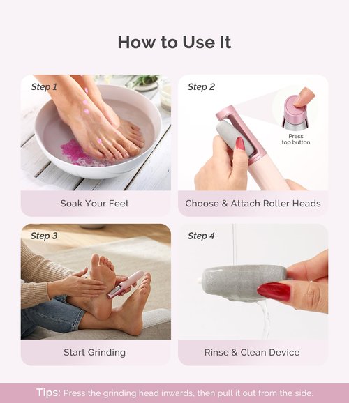 MelodySusie Electric Callus Remover for Feet, PC800G IPX7 Waterproof Rechargeable Pedicure Tool with LED Light & 3 Grits Roller Heads & Adjustable Speeds, for Dead Skin & Cracked Heel, Pink Rose