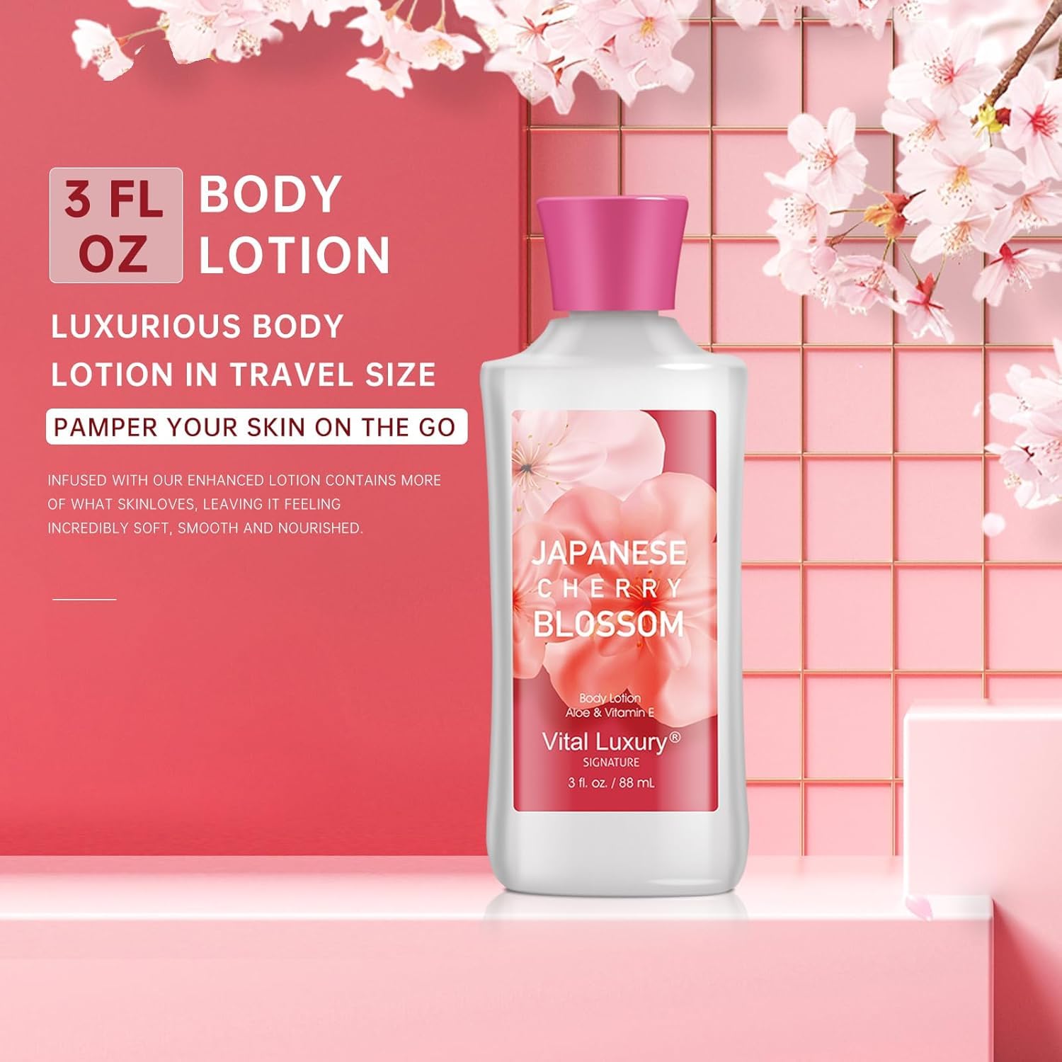 Bath and Body Gift Set – Japanese Cherry Blossom Spa Kit for Women, 3PC Travel Size Set with Shower Gel, Body Lotion, and Fragrance Mist, Body Care Set for Gifting, Bridesmaid Gifts