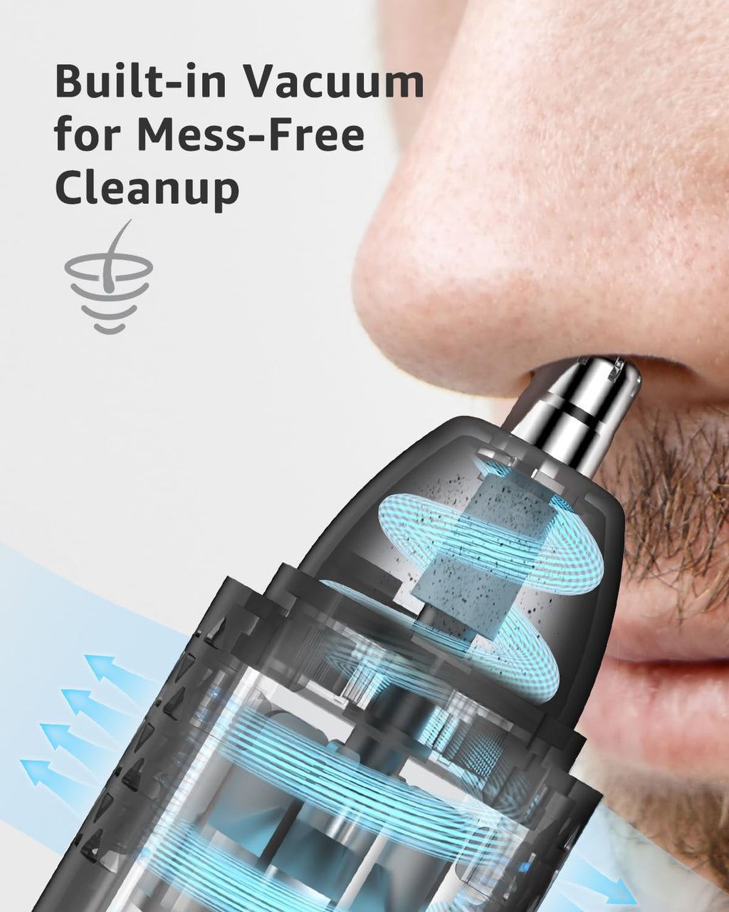 MANSPOT Nose & Ear Hair Trimmer for Men, 10000-RPM Electric Nose Trimmer for Men with Vacuum Cleaning System, IPX7 Waterproof, USB-C Charge, 90min Runtime,Magnetic Detachable Blade Head,Easy to Clean