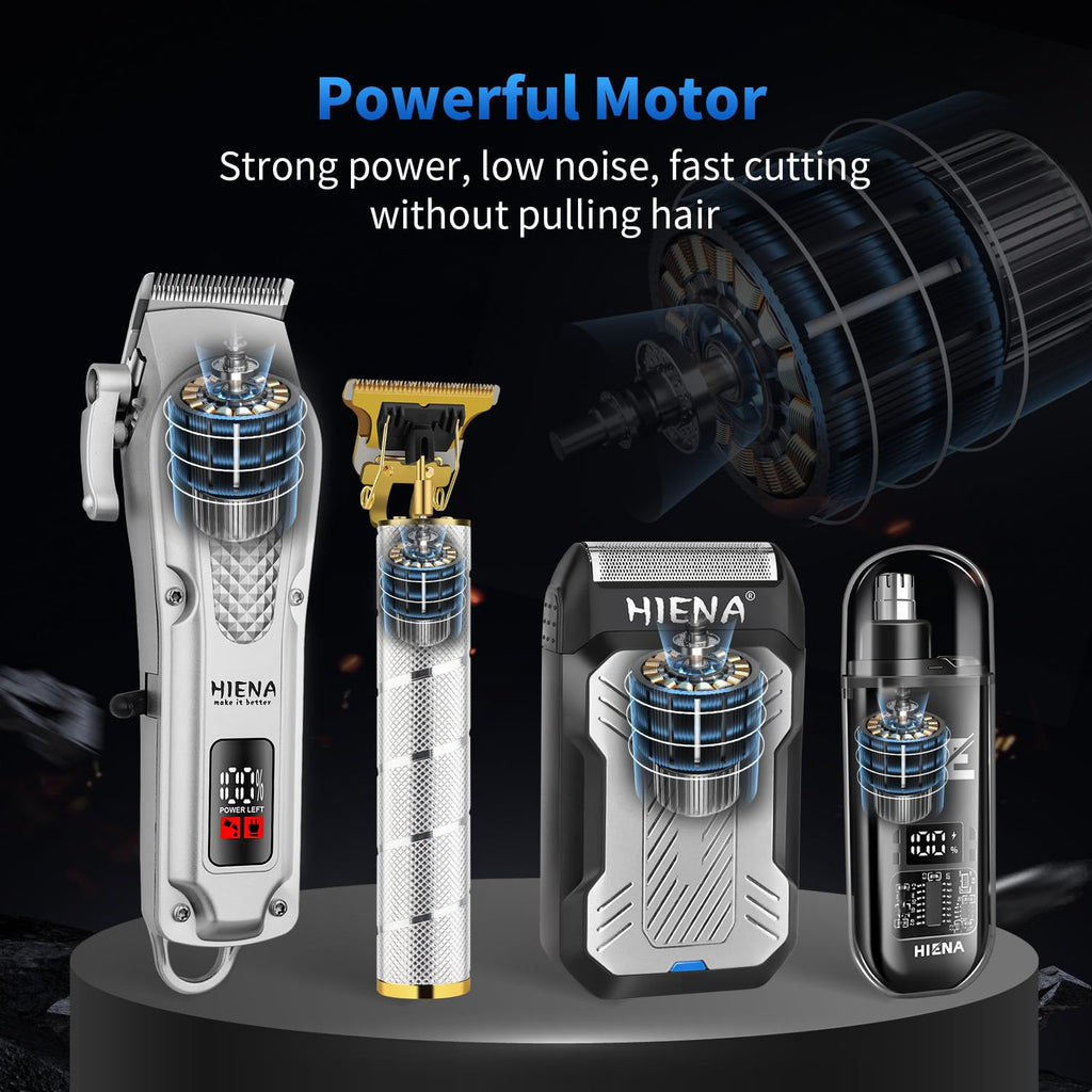 HIENA PRO Professional Hair Clipper Set for Men, Cordless Barber Clippers Set and Trimmer Kit, Electric Beard Trimmer Foil Shaver & Men's Facial Grooming Tool Kit, Gifts for Men (212+LXY+816)