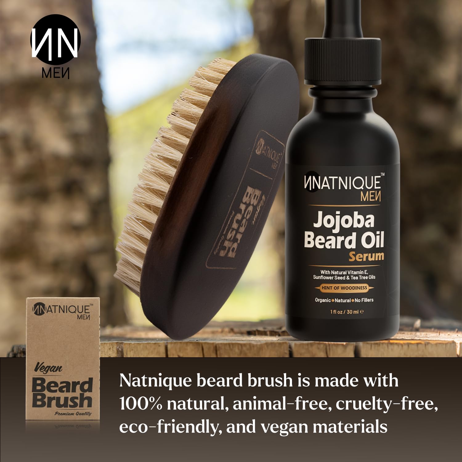 Natnique Vegan Beard Brush for Men, 100% Sisal Plant Bristles, Ergonomic Design with Natural Beachwood Handle - Men's Beard & Mustache Brush – 100% Natural, Non-Synthetic, Cruelty Free