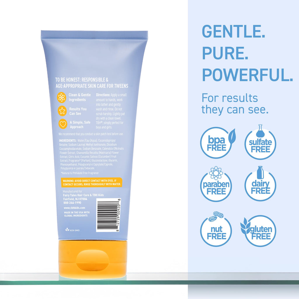 TBH Kids Gentle Gel Face Wash – Hydrating Daily Cleanser for Preteens & Teens – Soothing Chamomile & Calendula for Sensitive, Dry & Oily Skin – Sulfate & Paraben-Free – 6 oz