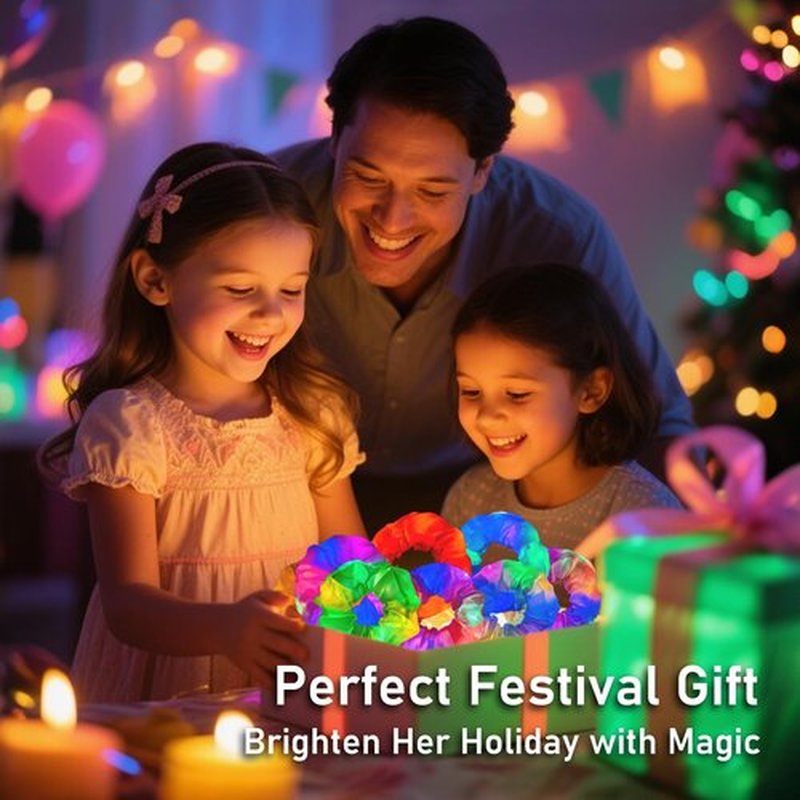 8 PCS Light up Scrunchies for Girls, Glow in the Dark Party Supplies, 3 Glow Mode Satin Scrunchy, Hair Accessories for Birthday Party, Rave Party, Festival & Sleepover Party