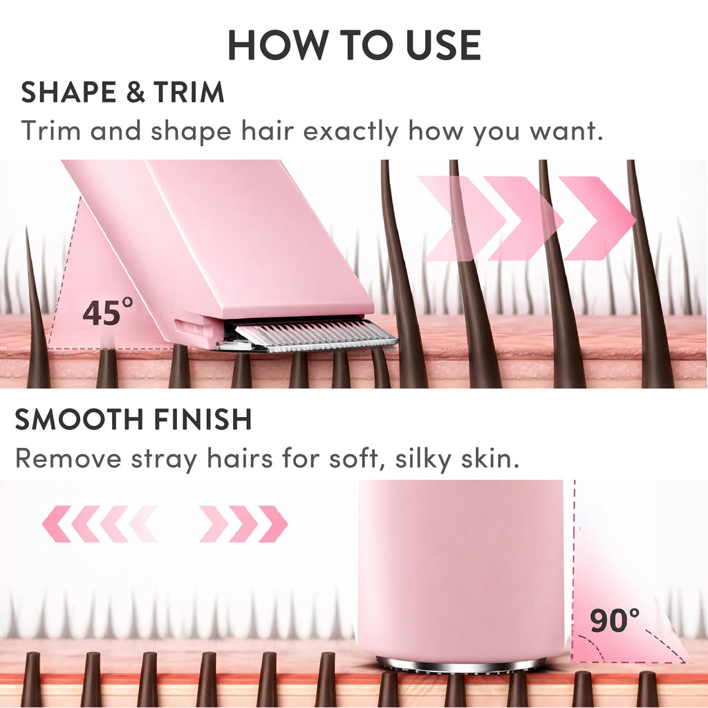 MAVIÉ Dual Head Bikini Trimmer for Women, Electric Razor for Face & Body, Painless Hair Removal Tool, Precision & Body Shaving Heads, Cordless Rechargeable, Portable Grooming Device (Pink)