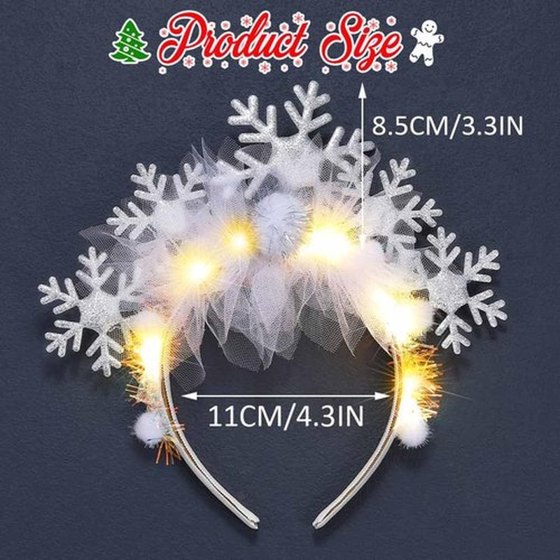 Catery Light Up Snowflake Headband White Christmas Headpiece Snowflake Costume Accessoriess for Women and Girls