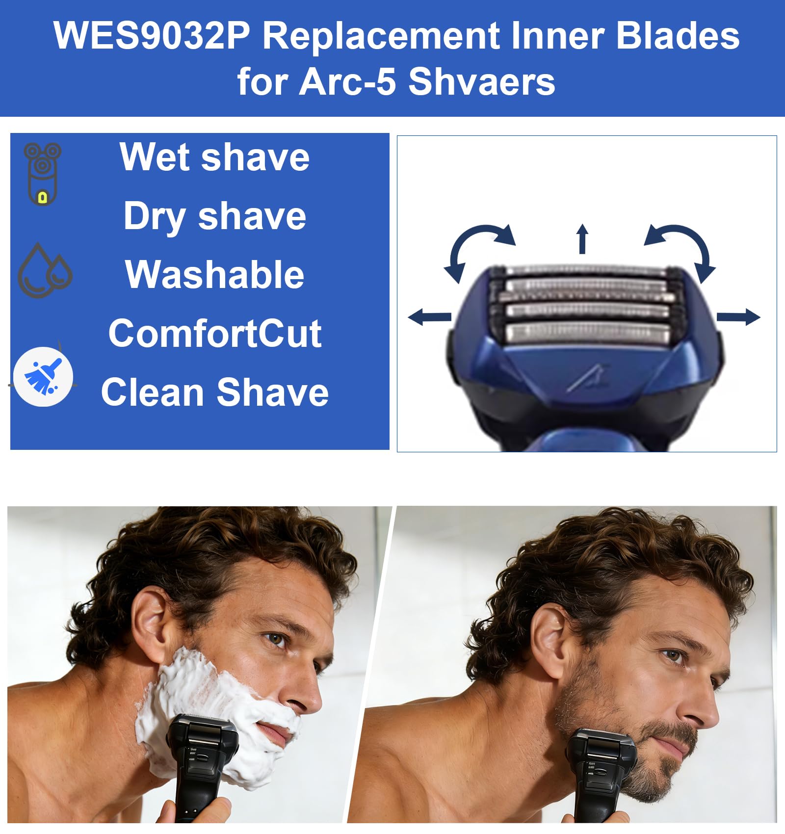 Replacement Blades and Foil for ARC5,Replacement Blades Fit for ES9032/ES-LV65/ES-LV95,ES-LV9N, ES-XLV9C Series Shavers,5-Blade Shaving Head with Precision Trimmer (Black, 30 Count (Pack of 1))