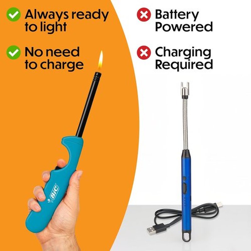 BIC Multi-Purpose Lighters - Long Metal Wand for Grills & Fireplaces | Classic Collection, 4-Pack