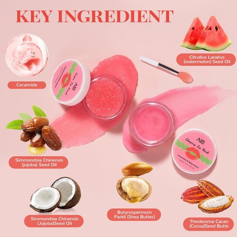 Hydrating Lip Mask Set, Lip Scrub & Lip Butter, Overnight Lip Treatment Set Enriched With Ceramide, Watermelon and Shea Butter, For A Softer & Smoother Lips, Overnight Lip Mask Gifts