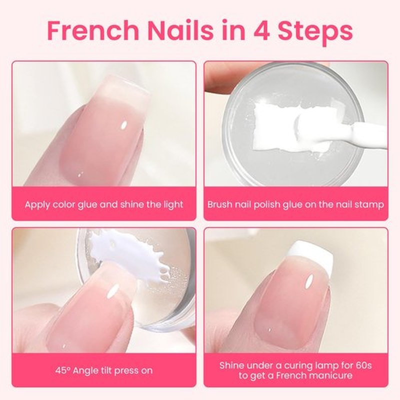 ESUOHYM 6PCS French Tip Nail Stamp Art Kit Clear Silicone Nail Jelly Stamper With Scrapers Polish French Manicure Stamping Set For Women Diy Artists Salon