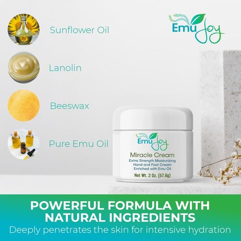Emu Joy Miracle Cream - Hand & Foot Callus Remover Cream, Intensive Moisturizing Cream for Dry Heels and Soles, No More Foot Scrubbers & Files, Get Professional Salon Pedicure At Home (2 oz.)