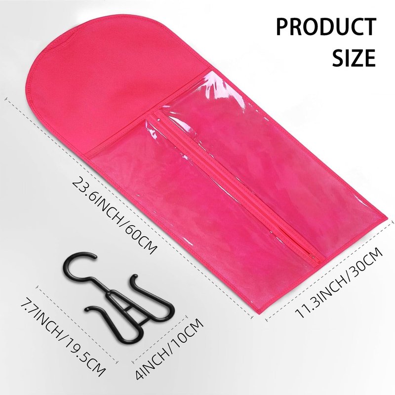 Wig Hangers Set - Premium Dust-Proof Wig Storage Bags with Hooks for Hair Extensions, Wig Organizer for Wig Bags Storage with Hanger,Space-Saving Wig Storage Solution(6PCS Black & 6PCS Hot Pink)