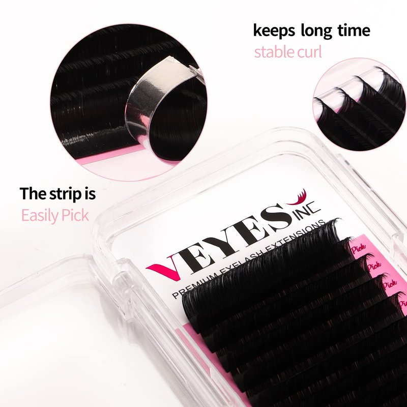 VEYES INC Classic Volume Lash Extensions 0.03-0.20 J/B/L/C/CC/D/DD Curl 5-25mm Mixed & Single Length Tray, Premium Silk Eyelashes, Professional Supplies for Lash Techs(Matte Black 0.05 CC 8-16mm)