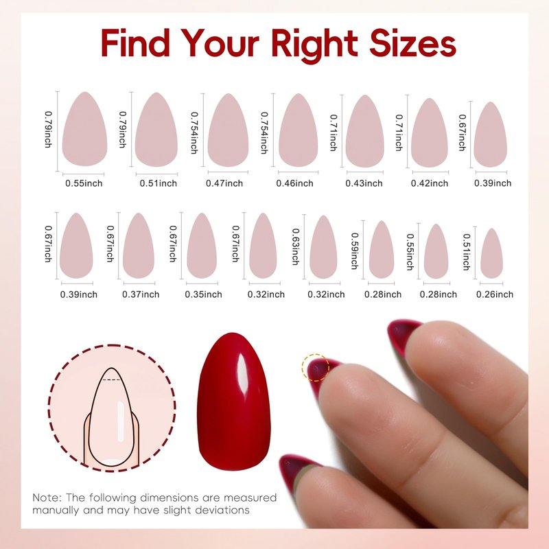 Yersunsy Short Almond Press On Nails, Durable Reusable Glossy Artificial Nails Kit with Adhesive Tabs, 24 Pcs 12 Sizes for Fashion Women, Perfect for for Daily Outfits, Party or Date, Red