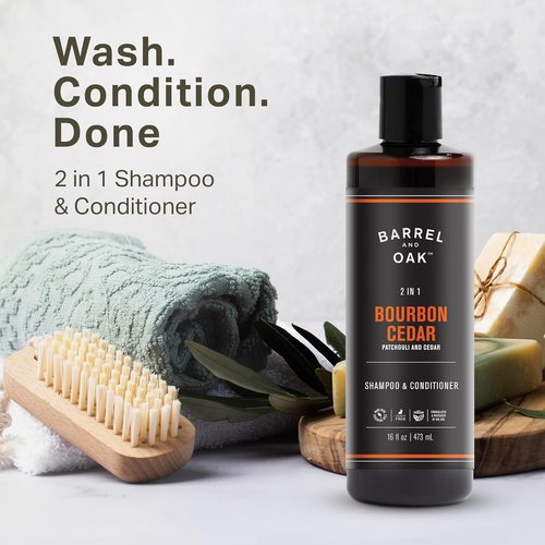 Barrel & Oak 2-in-1 Men's Shampoo & Conditioner - Cleanses Hair & Scalp, Bourbon Cedar, 16 oz