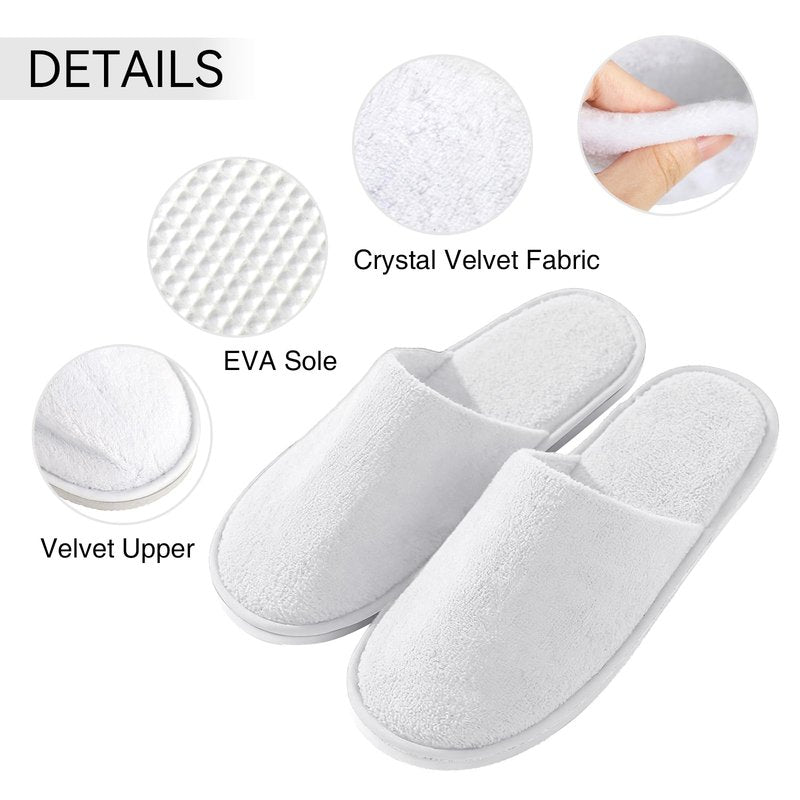 UINOFER 10 Pairs Spa Slippers, Disposable Hotel Cotton Velvet Closed Toe Slippers for Home, Bedroom, Bathroom, Indoor, Hotel or Commercial Use (White, One Size)