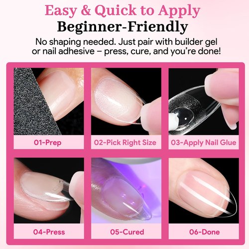 Qiek Short Water-drop Fake Nail Tips, 15 Sizes 240 PCS Clear Half Matte Press On False Nail Tips Soft Full Cover Gel Nail Tips Extensions Strong Thick Long Lasting for DIY Beginners & Salon Manicure
