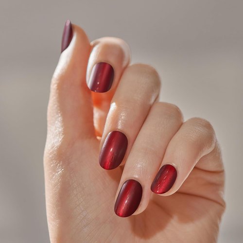 Kiss Impress No Glue Mani Press On Nails - ColorFX 'Hidden Gem' Red Oval Shape, Short Size, 30 Nails Included