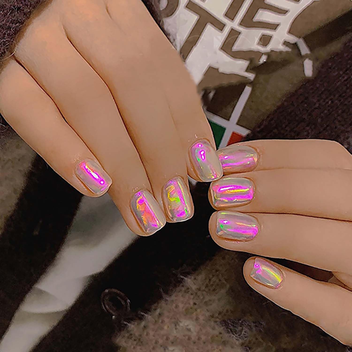 XEAOHESY 20 Rolls Gradient Aurora Glass Paper Nail Art Sticker 3D Holographic Aurora Glass Reflective Mirror Shard Effect Rainbow Thin Iridescent Cellophane Films Foil Nail Wraps for Women Nail Art