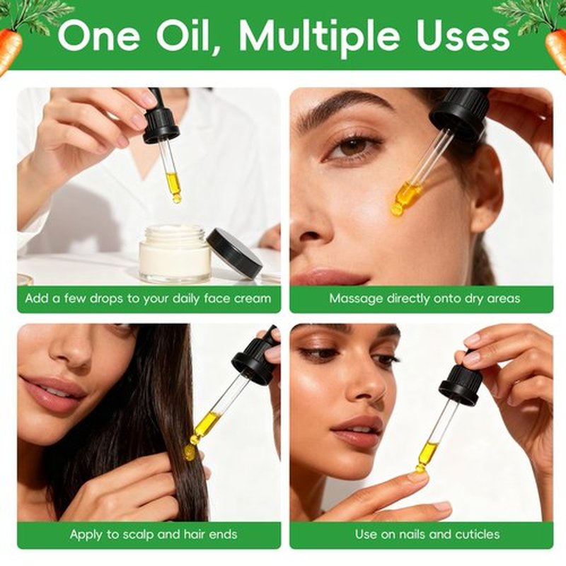 3 PCS Carrot Seed Oil for Hair & Skin Care, 100% Pure Natural Carrot Carrier Oil, Daucus Carota Essential Moisturizer for Face and Lip Care, Scalp & Body Massage