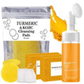 4Pcs Turmeric Wash and Care Three Piece Set,Turmeric Trio: Facial Wash,Cleansing Mousse & Soap for Skin Care,Turmeric Cleansing Exfoliating Pads,Turmeric Face Wash for Face & Body