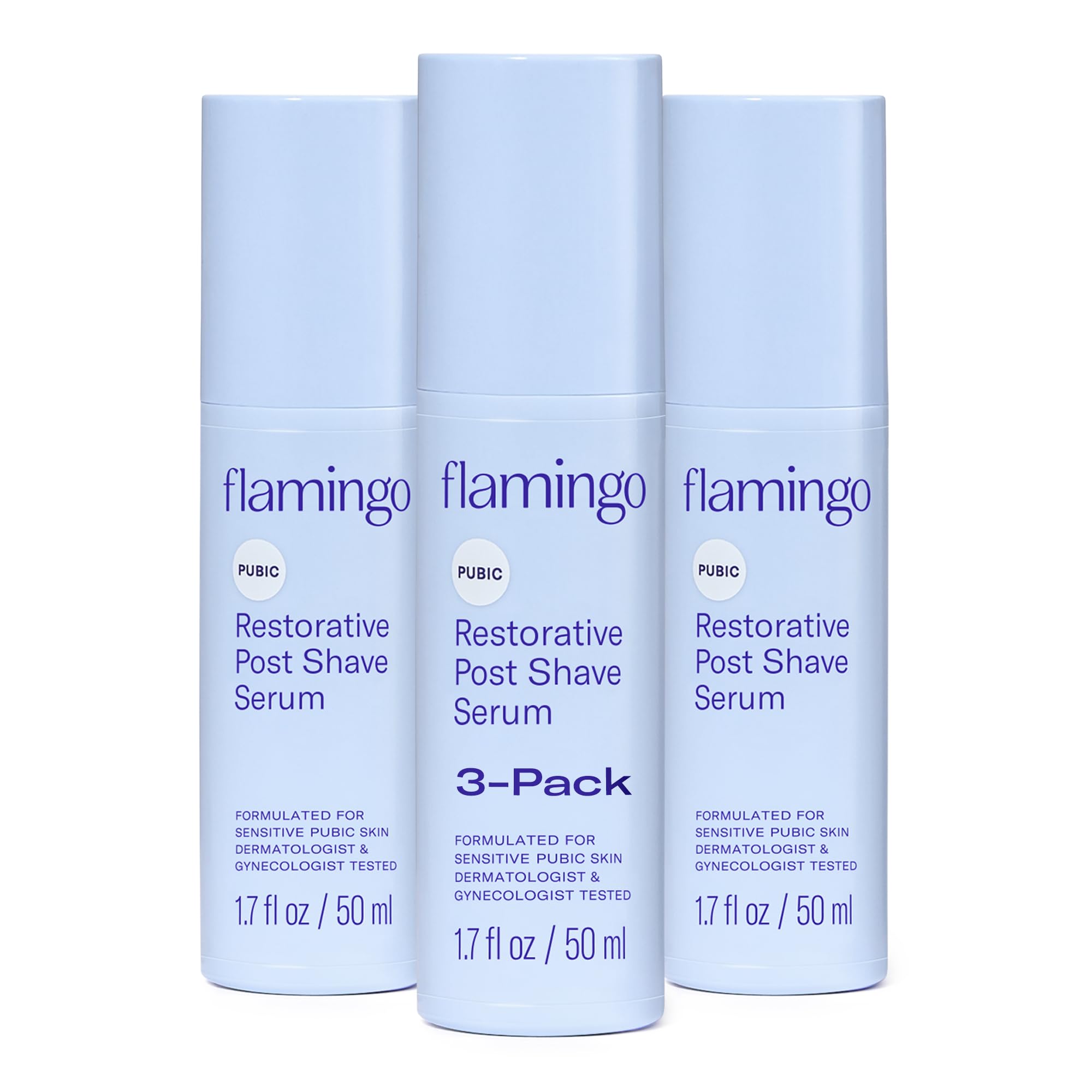 Flamingo Pubic Restorative Post Shave Serum, Made with Oat Extract, Ceramides, and Squalane, 1.7 FL OZ, Pack of 3