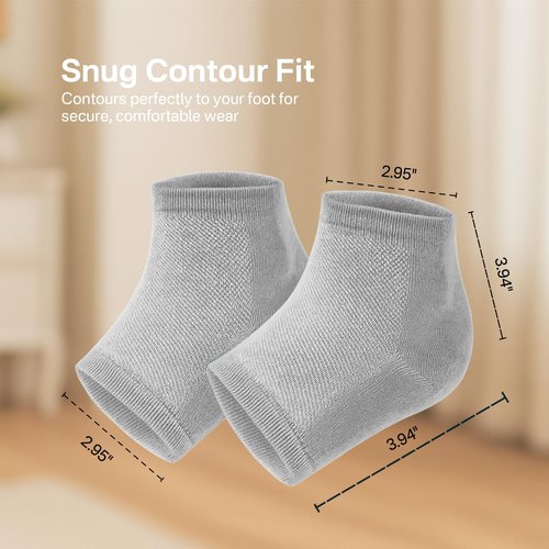 2 Pairs Gel Heel Therapy Socks – Semi-Open Mesh TPE Foot Masks Infused with Jojoba, Olive & Grape Seed Oils for Cracked Heel Repair(Light Gray) (Grey)