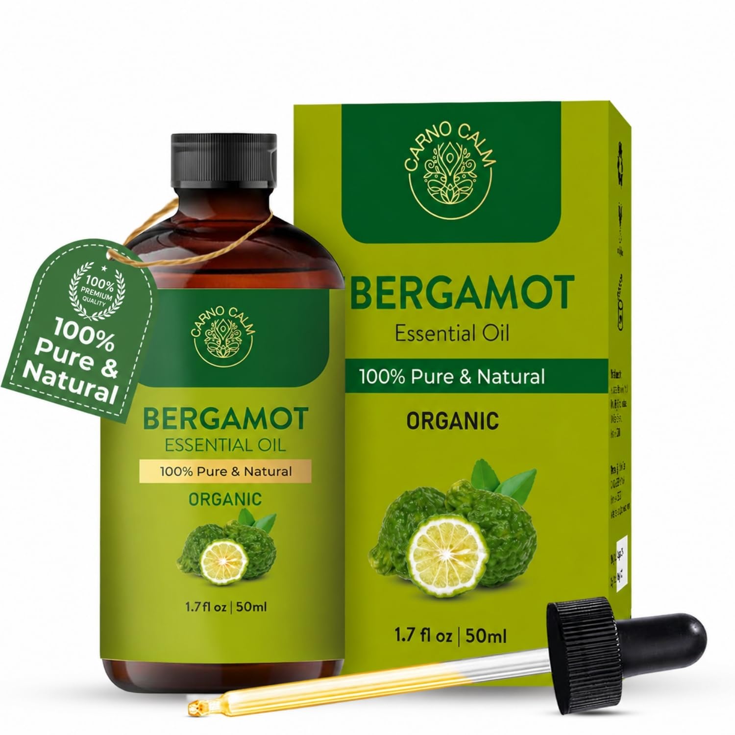 Carno Calm Organic Bergamot Essential Oil 50ml, (Bergamot, 1.7fl. Oz)