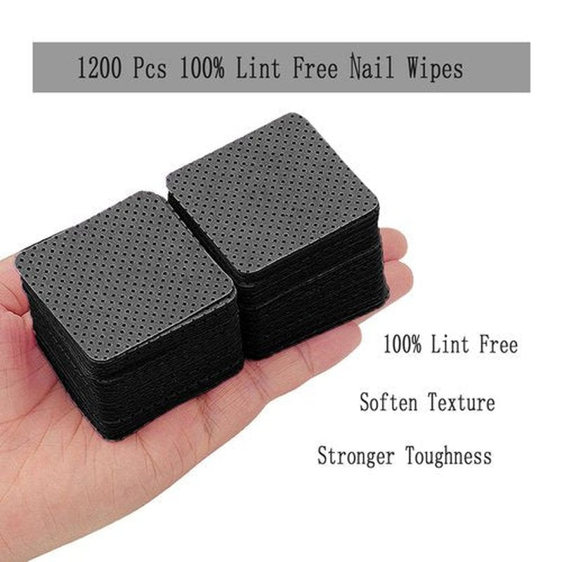 1200PCS Nail Wipes, Lint Free Nail Wipes Lint Free Wipes,Glue Wipes for Eyelash Extension,Soft Gel Nail Polish Remover Pads Wipes Lint Free Cotton Pads Wipes Non-woven Fabric Glue Cleaning Wipe, Black