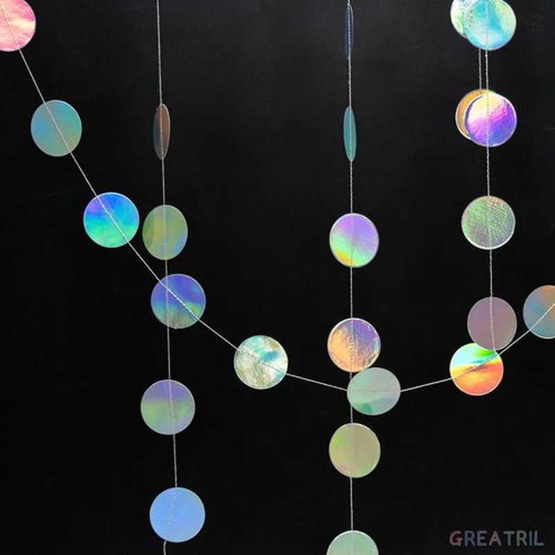 GREATRIL Iridescent Party Dots Garland - Round Shape Decoration for Birthdays & Anniversaries - 4 Strings