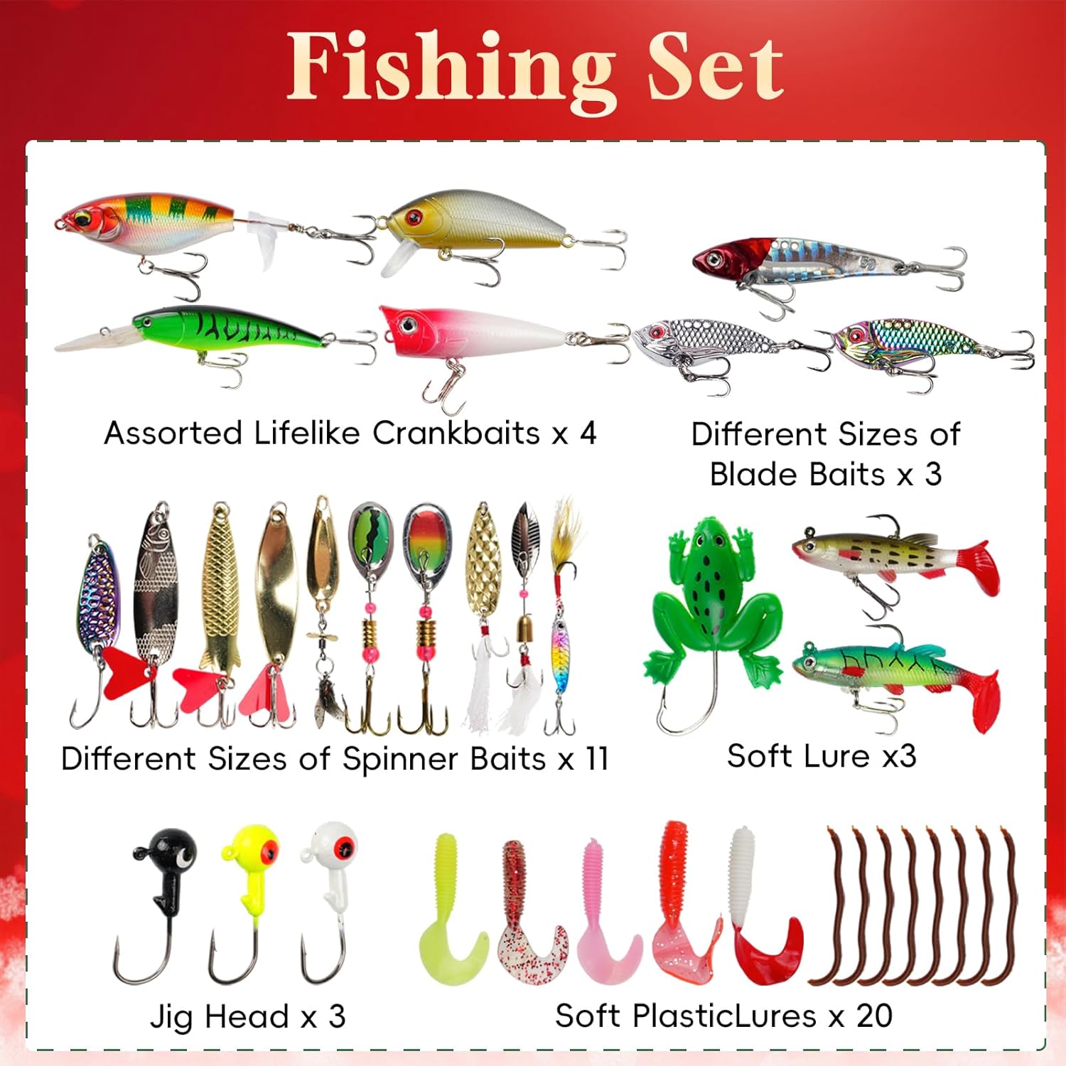 Advent Calendar 2025 Fishing Lure Set - 24 Soft & Hard Lures for Freshwater & Saltwater Fishing Gifts