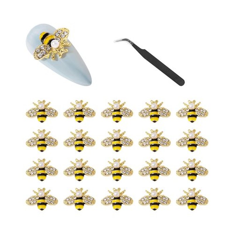 CAIRIAC Rhinestones Nail Charms Bulk Gold Bee Nail Art Rhinestones Charms for Acrylic Nails, Gel Nails, Short Nails 3D Nails Art Decoration Gift for Women (20Pcs)