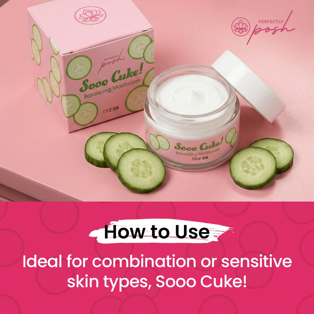 Perfectly Posh - Sooo Cuke! Balancing Moisturizer - Lightweight Face Moisturizer with Cucumber, Squalane, and Aloe for Soothing Skin - 50ml