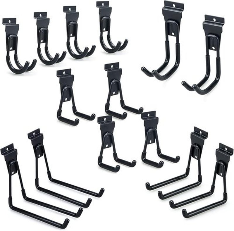 Slatwall Hooks - Multi-Size Garage Storage Utility Hanging Hooks | 14 Pack in Black