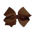 Wee Ones Girls' Grosgrain Hair Bow with Scalloped Edge Faux Velvet Overlay, Small King, Brown