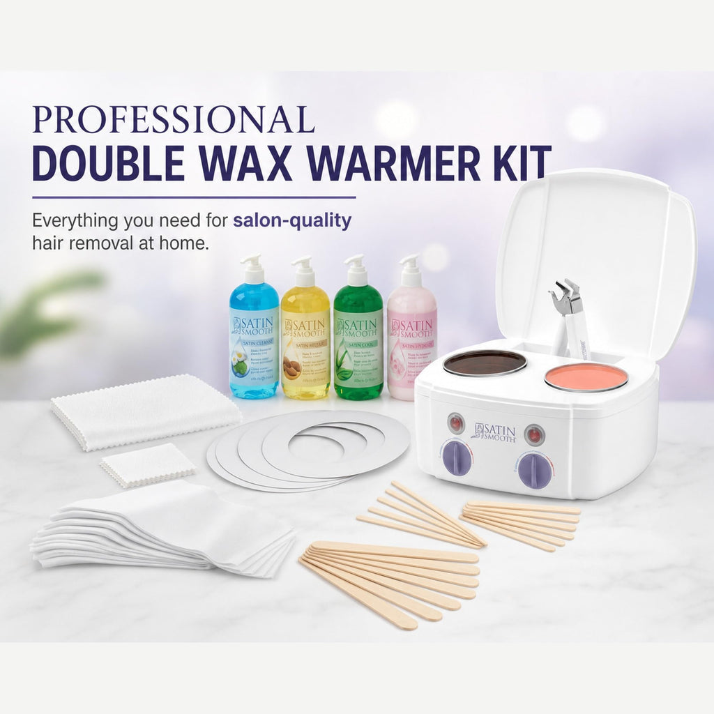 Satin Smooth Professional Dual Wax Warmer Kit - Hair Removal System with Hard & Soft Wax Accessories, Pre & Post-Wax Care Supplies, Spa Waxing Kit for Face and Body