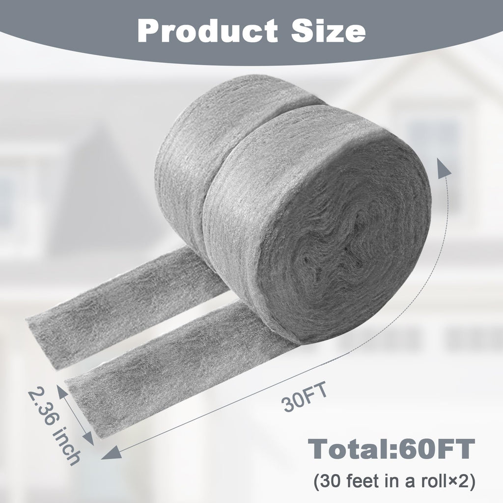 Storystore Steel Wool Mice Control, 60 FT Stainless Steel Wool Fill Fabric Roll, Gap Blocker Coarse Wire Hardware Cloth DIY Kit for Holes, Wall, Garden, Kitchen, Pipeline in Garage