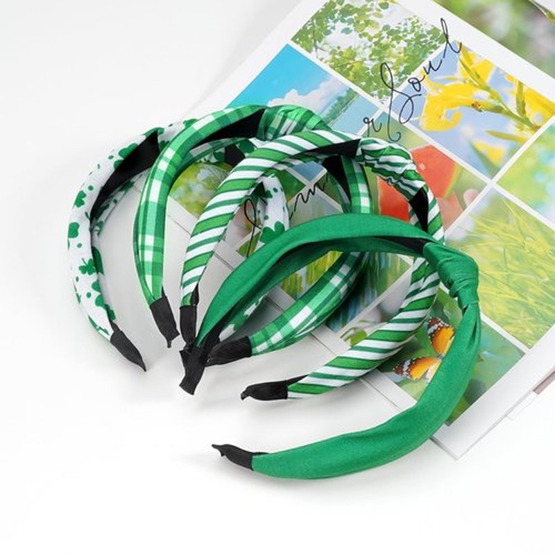 Ardorchid St.Patrick's Day Headbands Irish Green Striped Plaid Headband Lucky Leaf Shamrock Wide Knot Headband for Women Girls Gifts Hair Accessories Hair Hoop