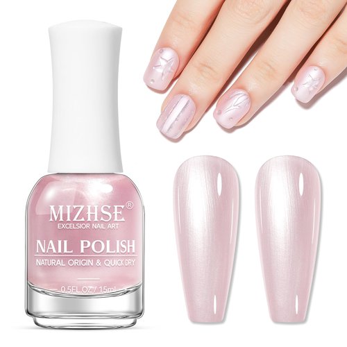 MIZHSE Pearlescent Pink Nail Polish, Quick Dry Pearl Nail Polish, Air Fast Drying 15ml Nail Lacquer Non Gel Oil-based Nail Art Manicure Home DIY