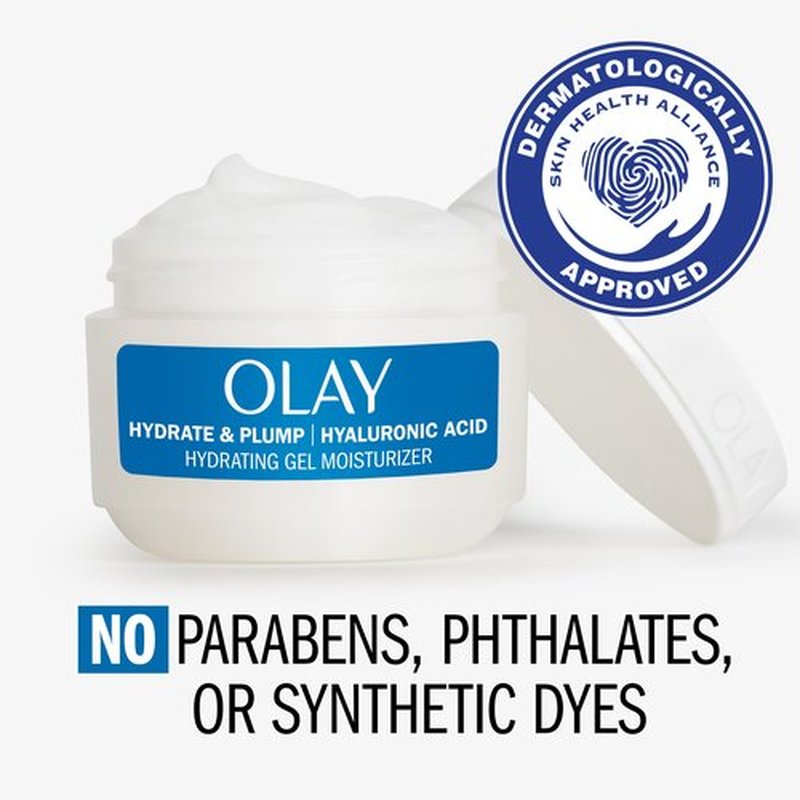 Olay Hyaluronic Acid Face Mousturizer, Plump & Hydrate, Fragrance-Free - Hydrating Gel for Dry Skin Retain & Replenish Moisture, with Niacinamide, Non-Greasy, 2 Oz