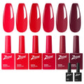 zooni Gel Polish 8 Pcs Hema-free Red purple dark red Gel Nail Polish Set 6 colors with Base & Top Coat UV LED High Gloss Soak Off DIY Salon Set