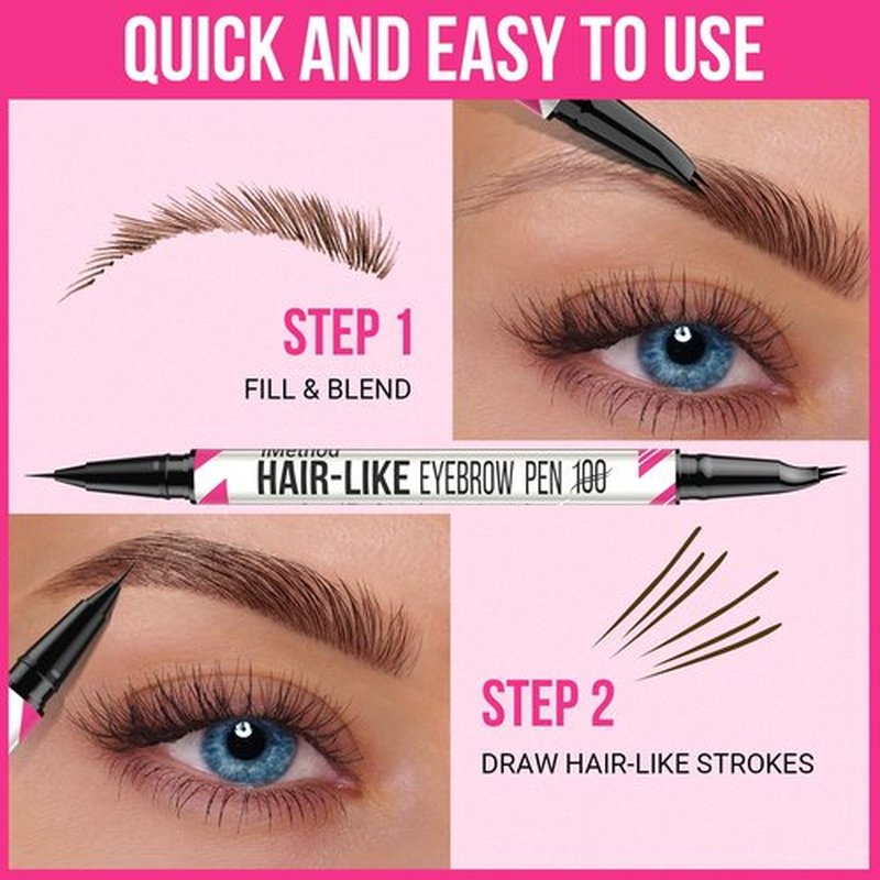 iMethod Curved Eyebrow Pen - Eyebrow Pencil, Brow Pencil 2-in-1 Dual-Ended Microblading Eyebrow Pen with Curved Tip and Precise Brush-Tip for Natural Hair-Like Brows, Last All-Day, Dark Brown
