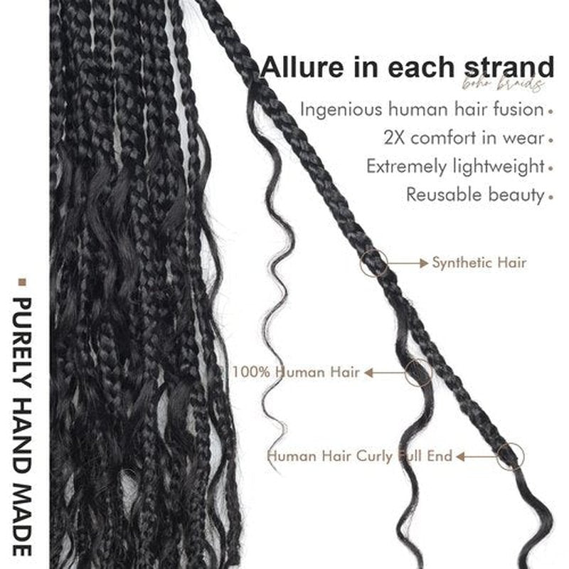 Toyotress Boho Crochet Braids Human Hair - 12 Inch 8 Packs Pre-Looped Miracle Knots Crochet Hair for Black Women, Natural Black Handmade Pre-Twisted Braiding Hair Extensions (12 Inch, 1B-8P)