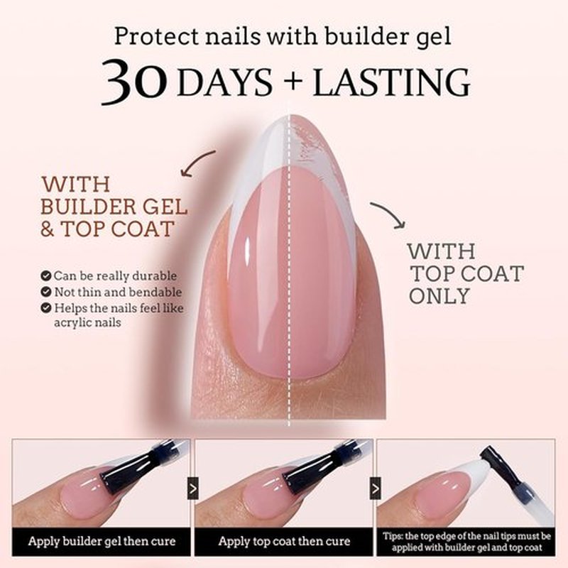 BTArtbox French Tip Press-On Nails - White & Pink Long Square Soak-Off Acrylic Extensions