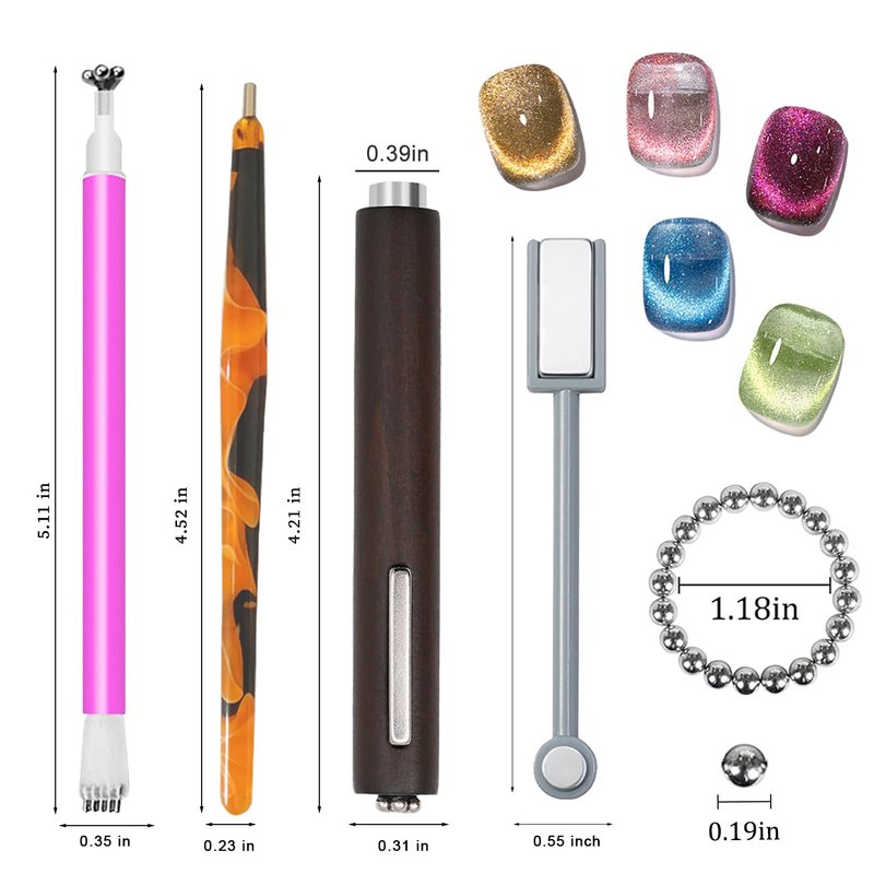 YECIRALA 24 Pcs Cat Eye Nail Magnets For Nail Art Cat Eye Designs, 5 Style Magnets For Nails 3 in 1 Brown Cat Eye Magnets Pen Sticks For Nails, Flower Heart Water Ripple Cat Eye Designs Nail Tools