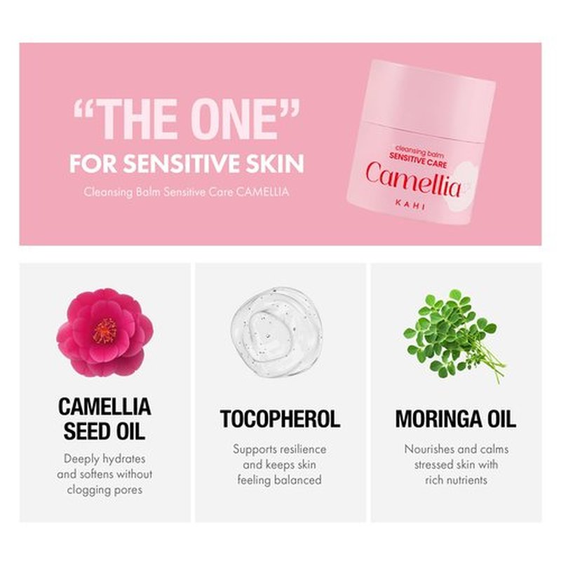 KAHI Cleansing Balm Sensitive Care Camellia - Gentle Makeup Remover Balm with Camellia Seed Oil & Vitamin E - Korean Skincare with Only 10 Ingredients 1.69 oz