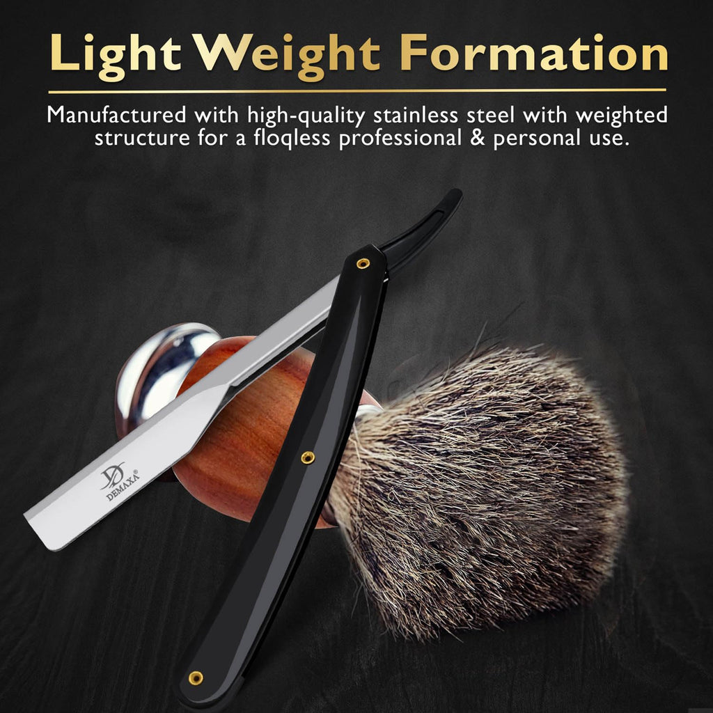 Professional 20 Straight Razor Blades with DEMAXA Shavette Straight Razors for Men - Navajas para Barbero Professional Barber Razor Blade for Close Shaving with Soft Pouch - Cut Throat Razors for Men