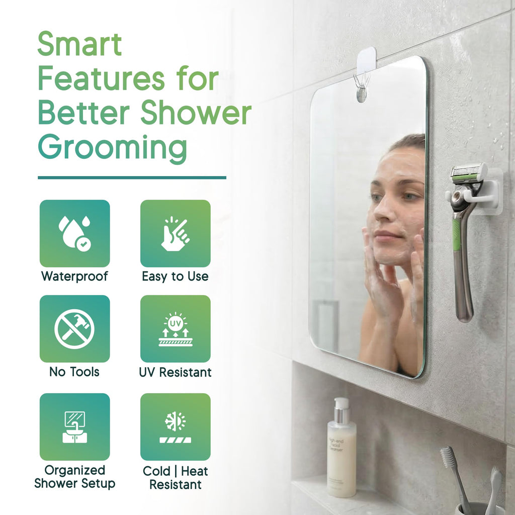 Hook Lab Shower Mirror with Razor Holder, Fog-Resistant, 7.8" x 5.9"