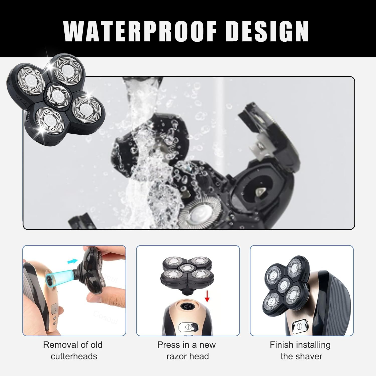 4PCS Shaver Replacement Blades,5 Head Shaver Heads for Bald Men,Head and Face Electric Razor Shaver Head