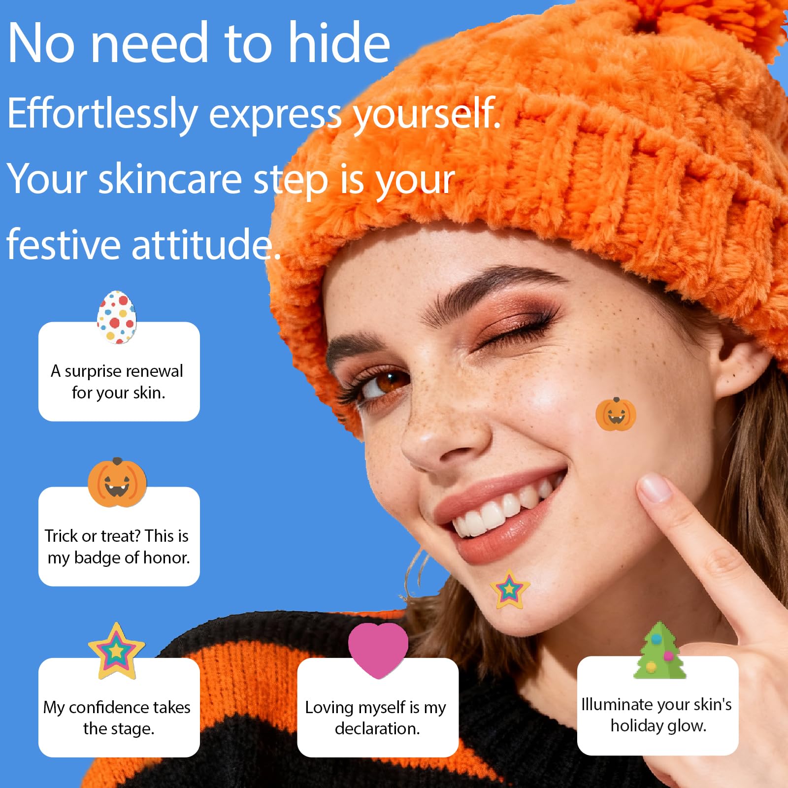 Anchiray Festival Theme Acne Patches, Acne Treatment for Face, Hydrocolloid Pimple Patches for Big Holidays, Easter, Halloween, Thanksgiving, Christmas, Heart and Star, All Skin Types, 80 Counts